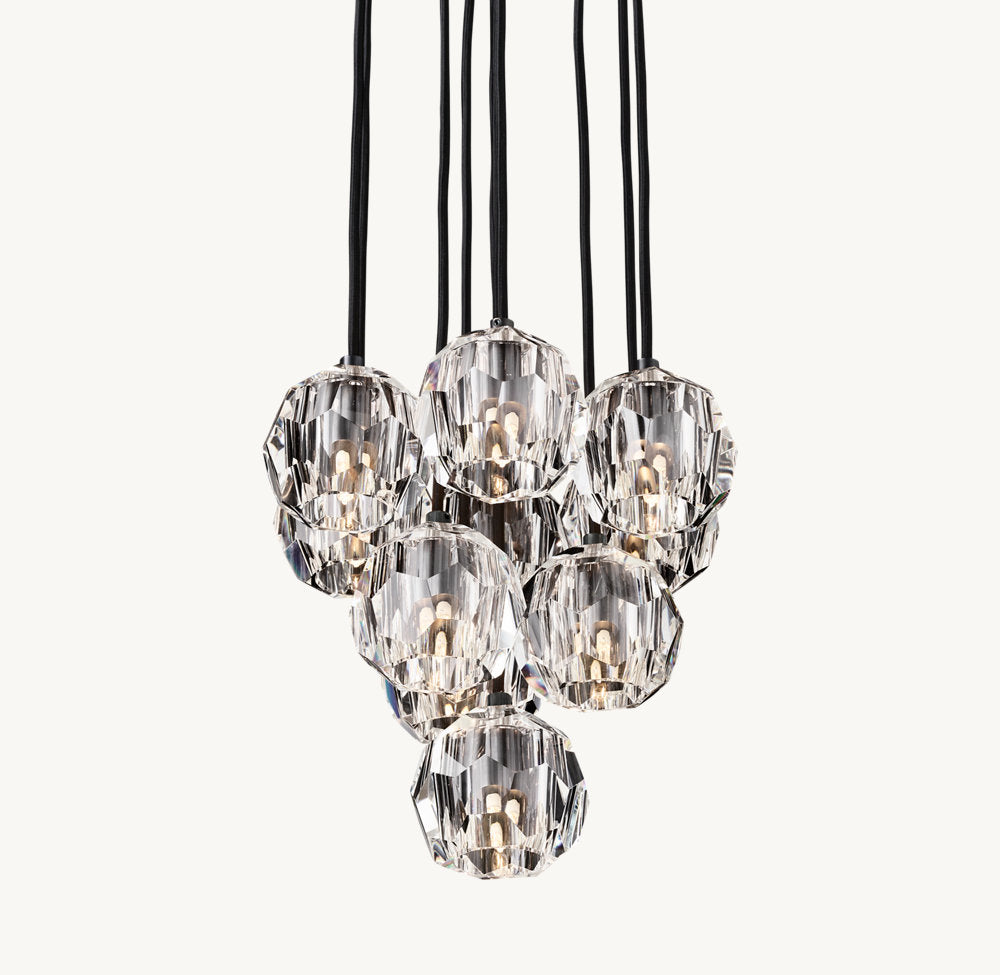 BOULE DE CRISTAL CLEAR GLASS ROUND CLUSTER CHANDELIER 14"