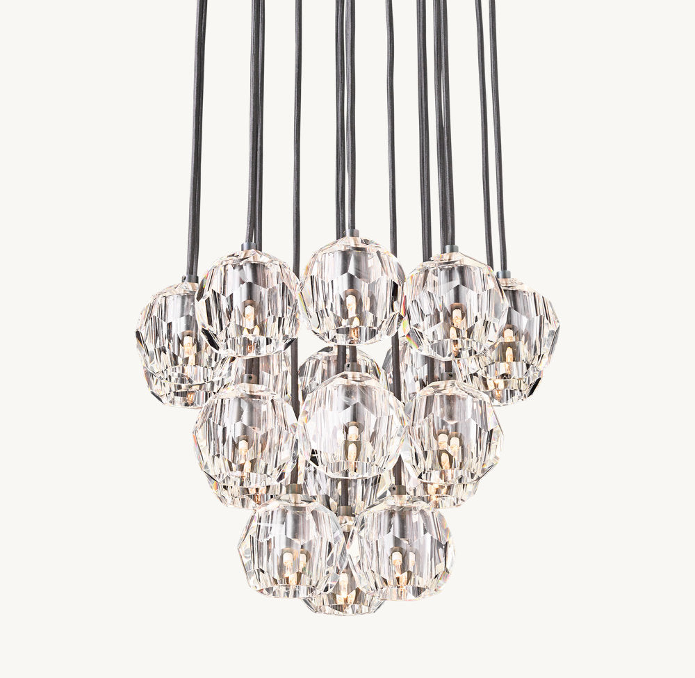 BOULE DE CRISTAL CLEAR GLASS ROUND CLUSTER CHANDELIER 19"