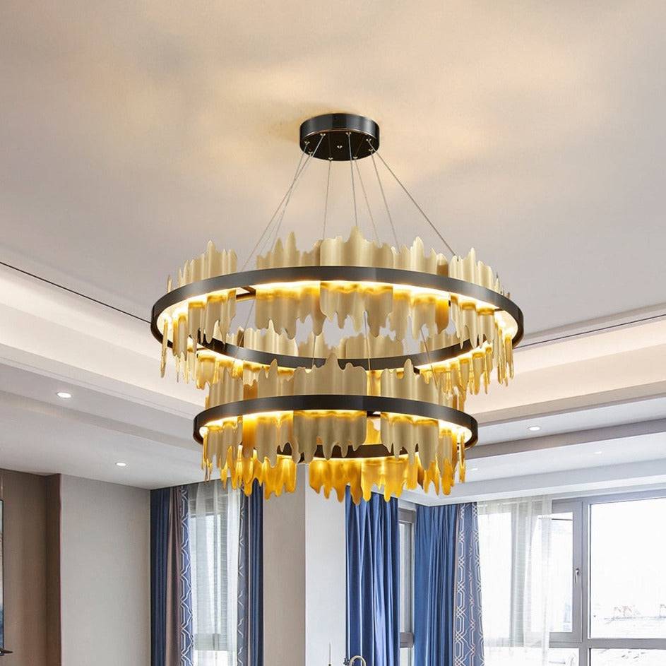Nera de 2-Tier Brushed Brass Modern Chandelier