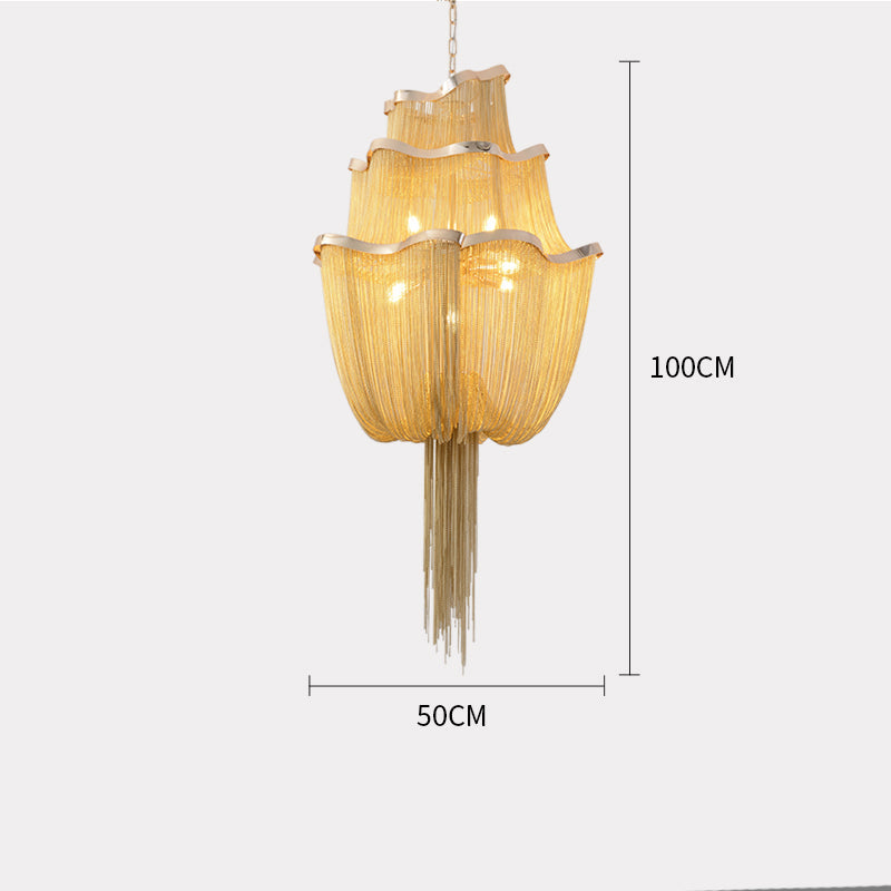 Modern Big Framework Aluminum Chain Tassel Chandelier