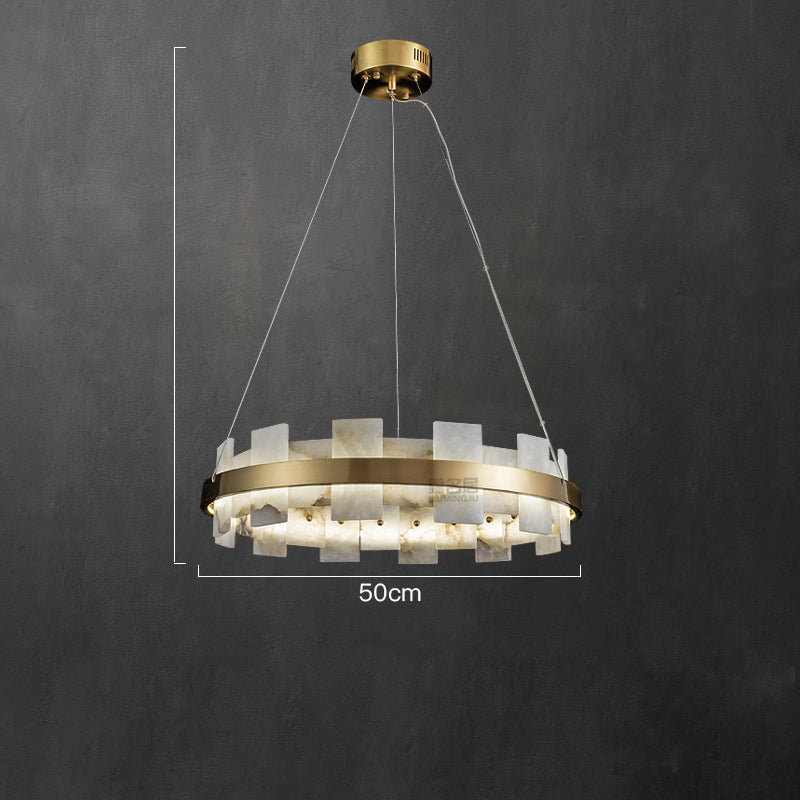 Custom 33" Gear Marble Chandelier Brass