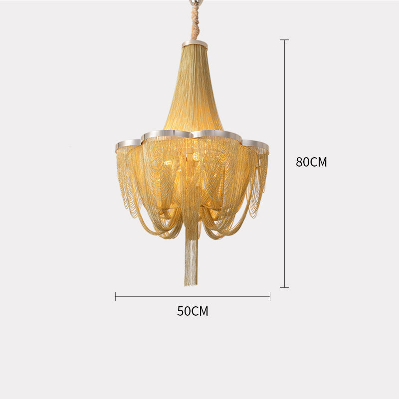 Long-Tail Aluminum Chain Tassel Round Chandelier