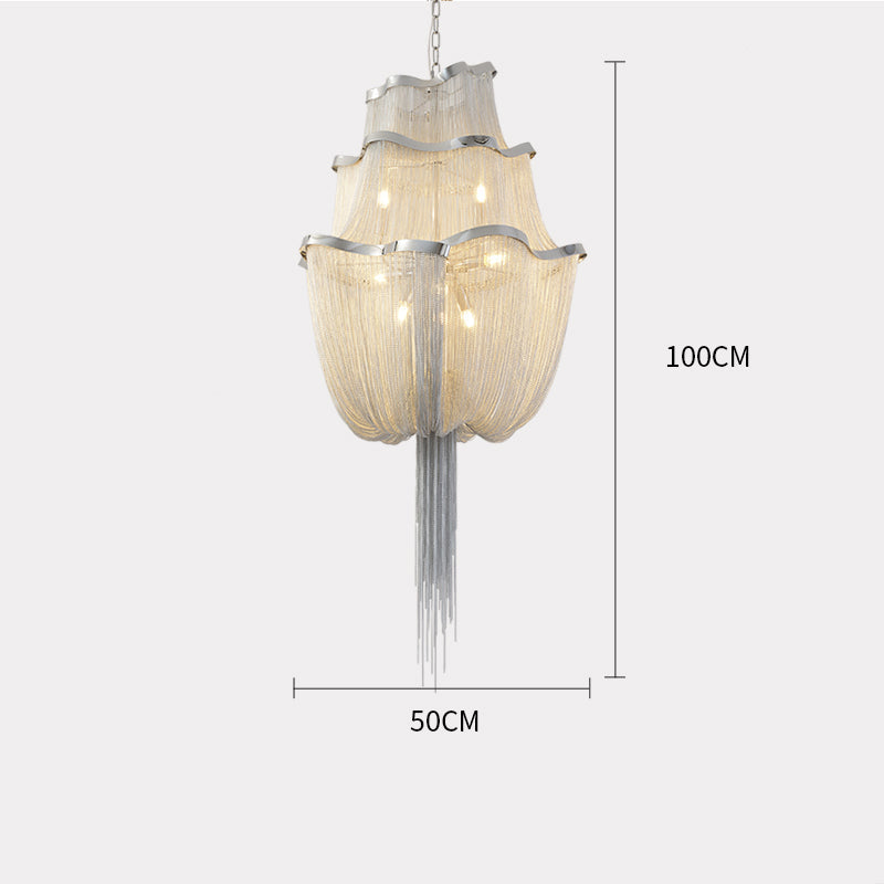 Modern Big Framework Aluminum Chain Tassel Chandelier
