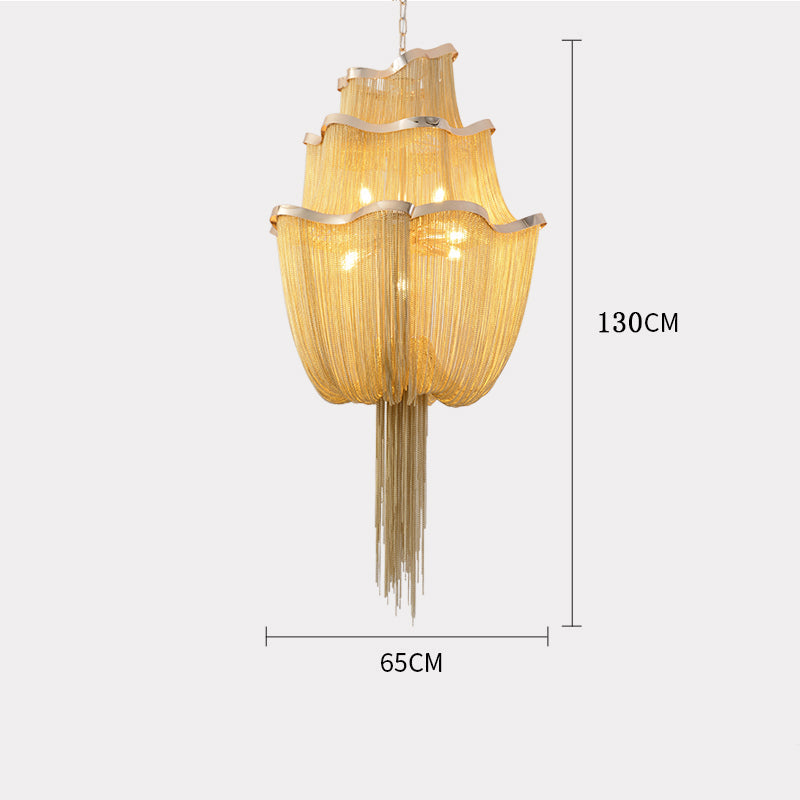 Modern Big Framework Aluminum Chain Tassel Chandelier
