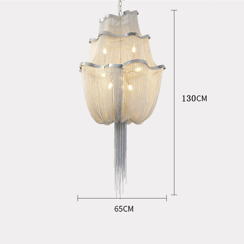 Modern Big Framework Aluminum Chain Tassel Chandelier