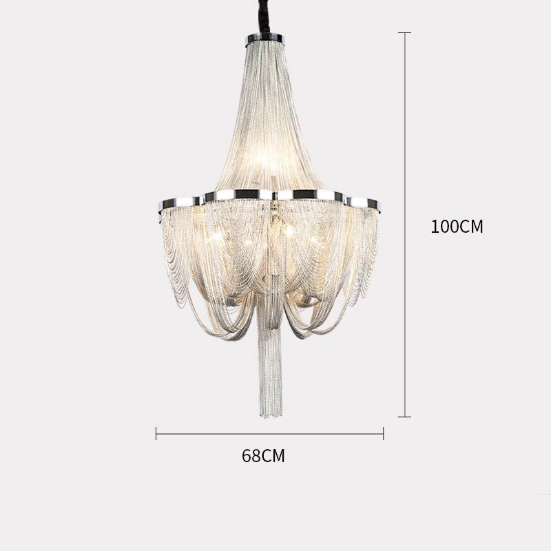 Long-Tail Aluminum Chain Tassel Round Chandelier