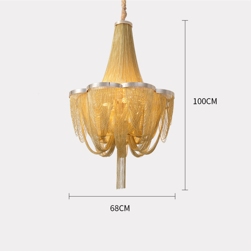 Long-Tail Aluminum Chain Tassel Round Chandelier