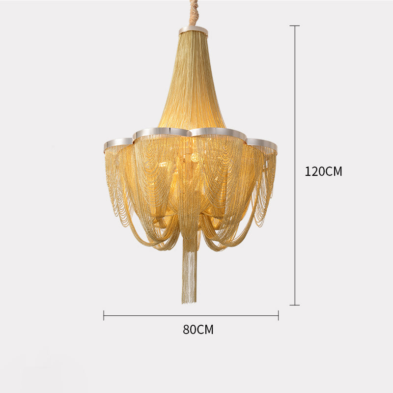 Long-Tail Aluminum Chain Tassel Round Chandelier