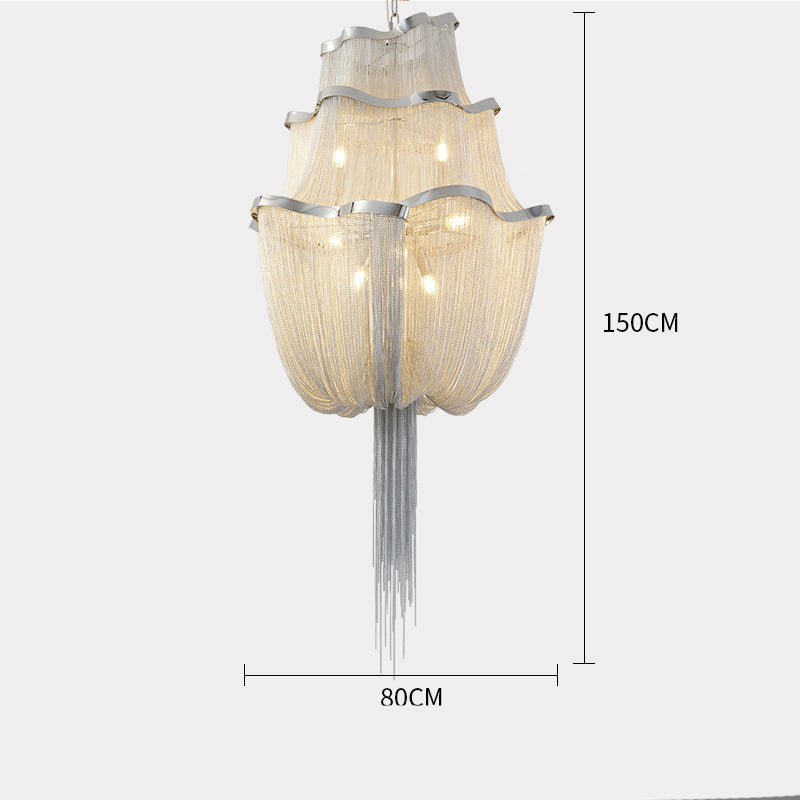 Modern Big Framework Aluminum Chain Tassel Chandelier