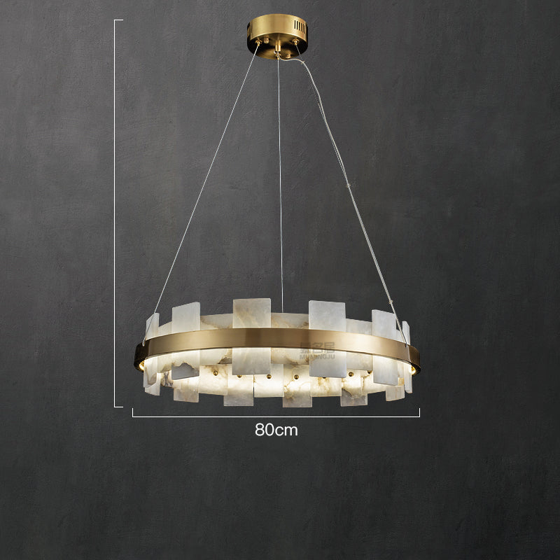 Custom 33" Gear Marble Chandelier Brass