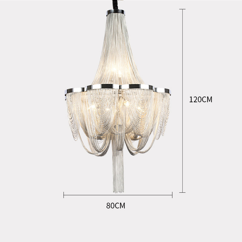 Long-Tail Aluminum Chain Tassel Round Chandelier