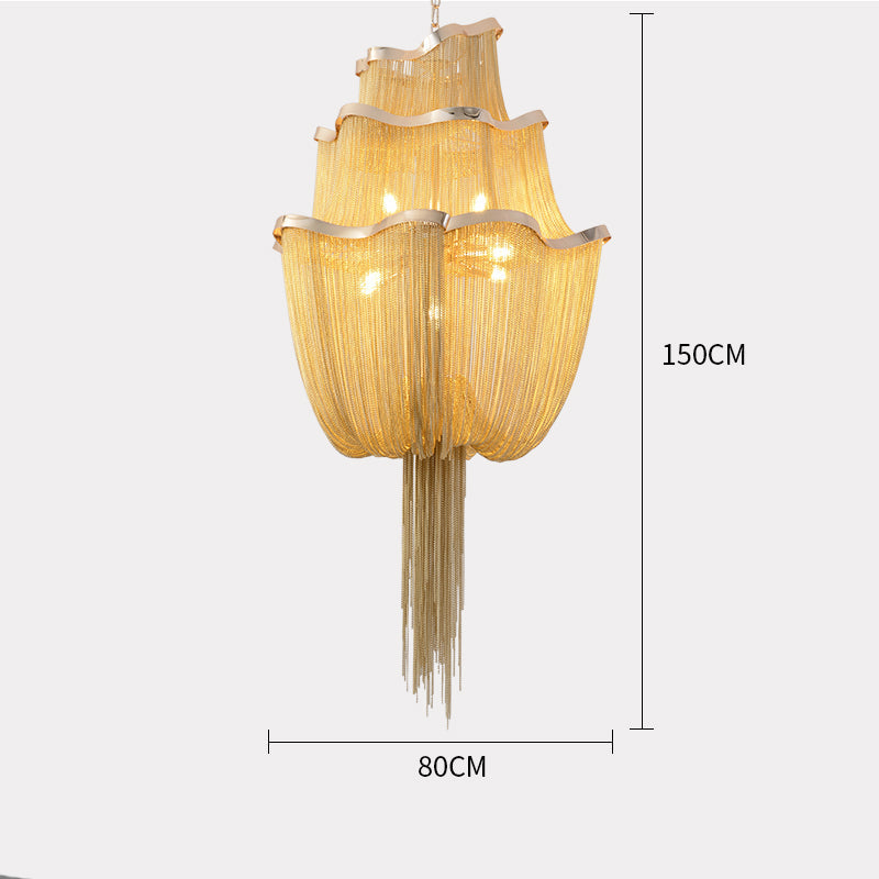 Modern Big Framework Aluminum Chain Tassel Chandelier