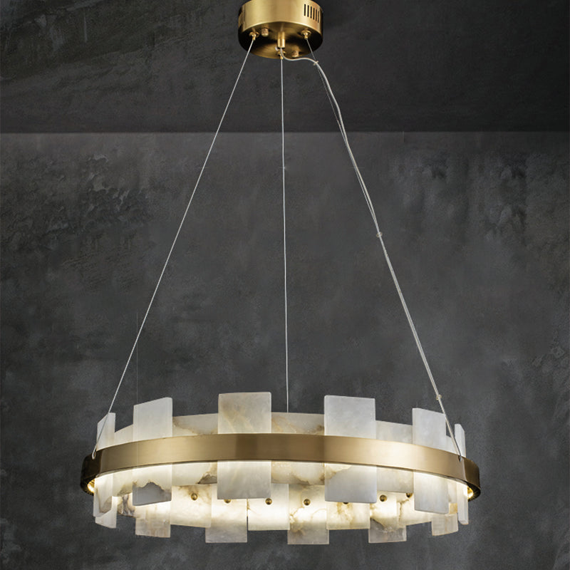 Custom 33" Gear Marble Chandelier Brass