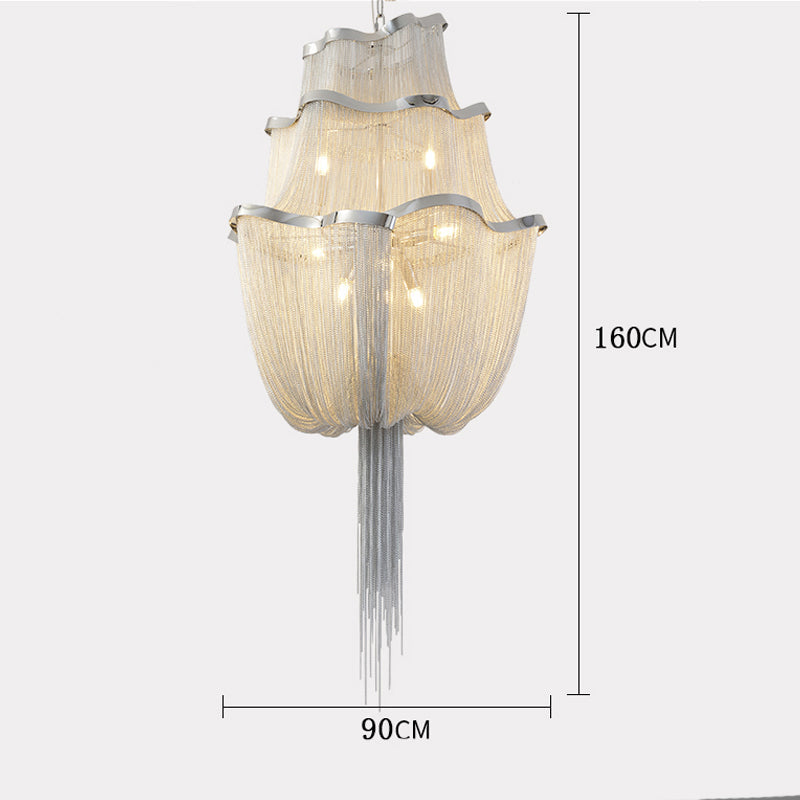 Modern Big Framework Aluminum Chain Tassel Chandelier