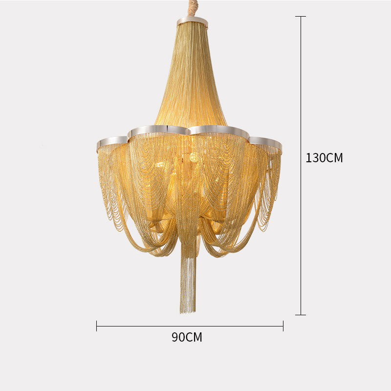 Long-Tail Aluminum Chain Tassel Round Chandelier