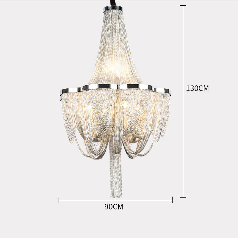 Long-Tail Aluminum Chain Tassel Round Chandelier