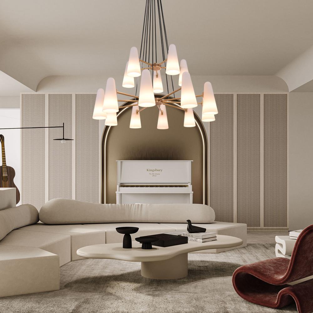 White Ceramics 2-Tier Round Chandelier 15-Lights