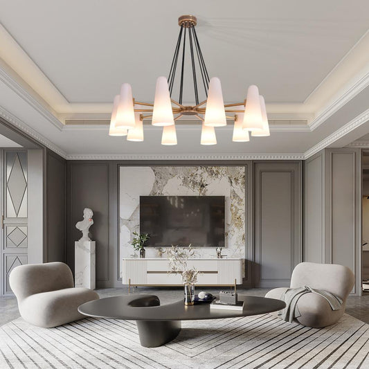 White Ceramics Round Chandelier 10-Lights