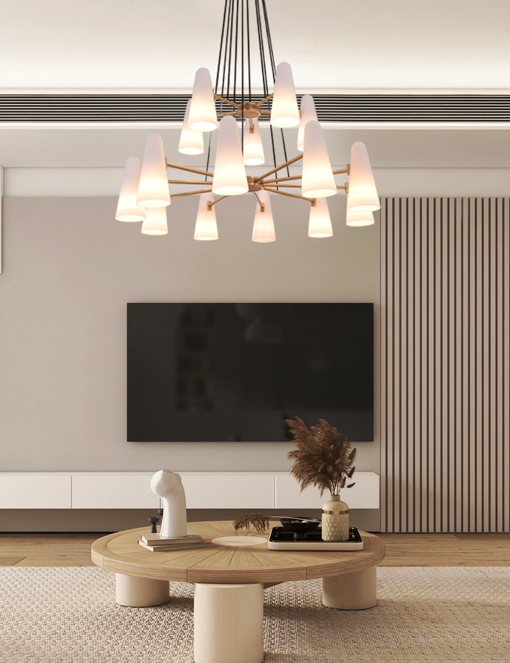 White Ceramics 2-Tier Round Chandelier 15-Lights