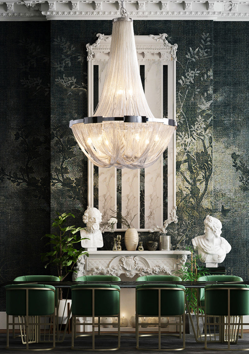 Classical Tassel Aluminum Chain Chandelier for Dining Room Silver