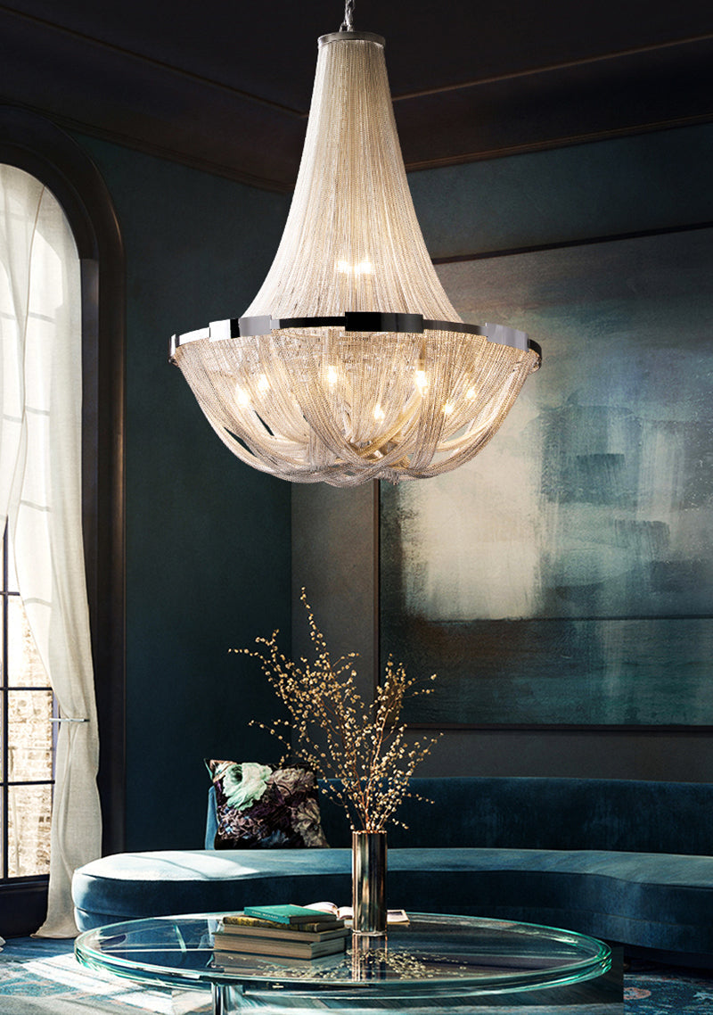 Classical Tassel Aluminum Chain Chandelier for Dining Room Silver