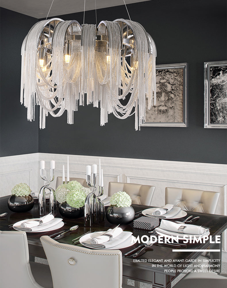 Modern Luxury Cadena Aluminum Chain Tassel Chandelier