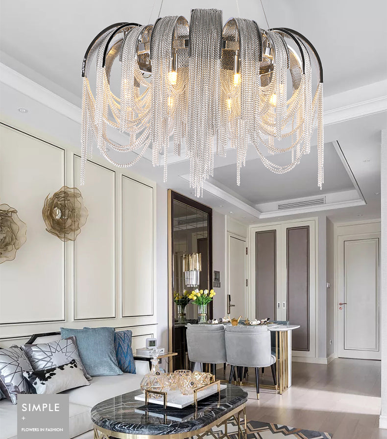 Modern Luxury Cadena Aluminum Chain Tassel Chandelier