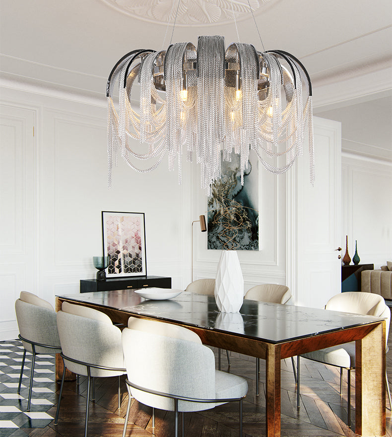Modern Luxury Cadena Aluminum Chain Tassel Chandelier