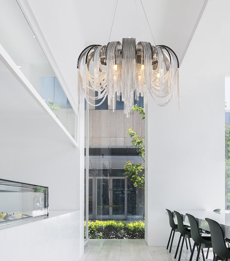 Modern Luxury Cadena Aluminum Chain Tassel Chandelier