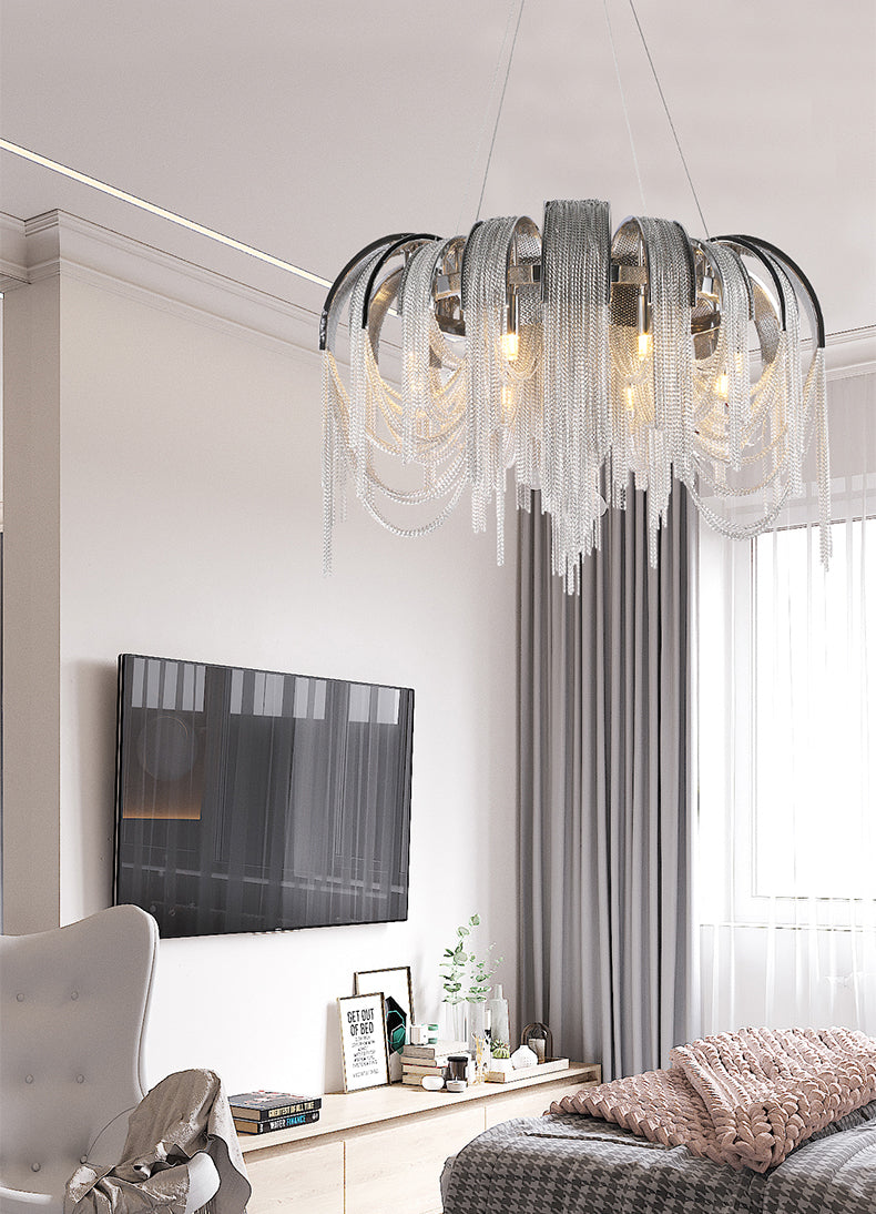 Modern Luxury Cadena Aluminum Chain Tassel Chandelier