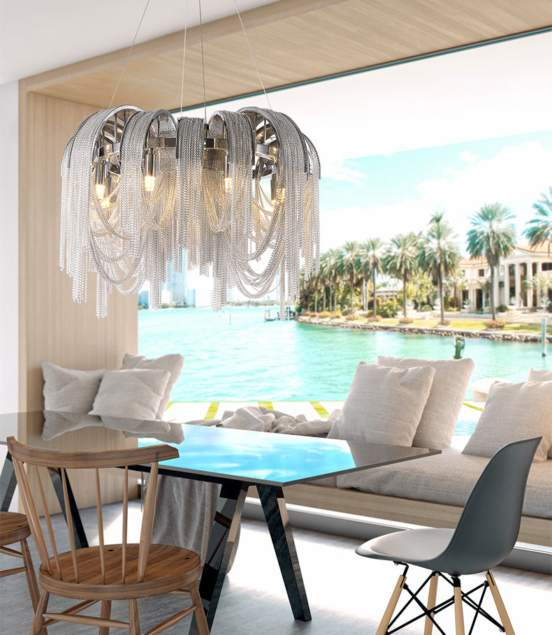 Modern Luxury Cadena Aluminum Chain Tassel Chandelier