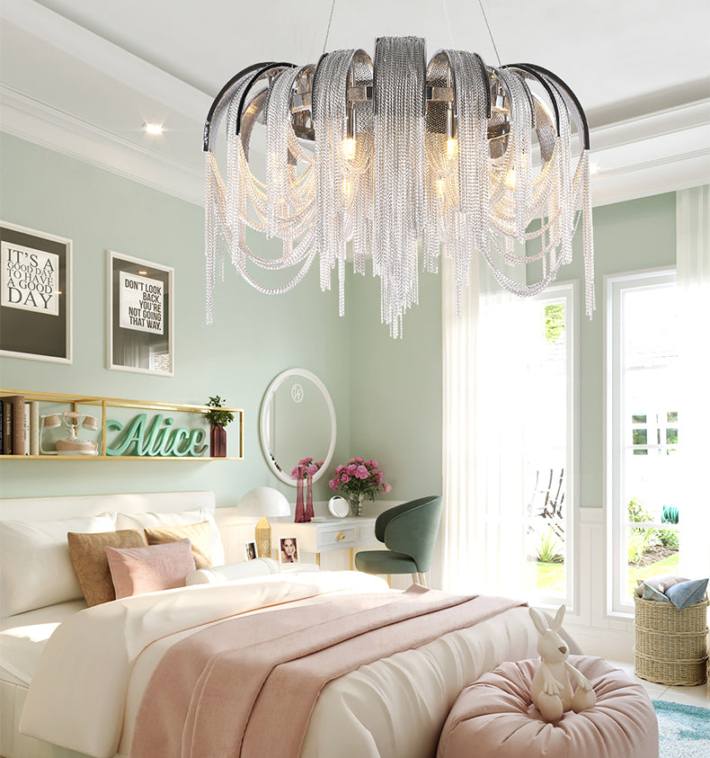 Modern Luxury Cadena Aluminum Chain Tassel Chandelier