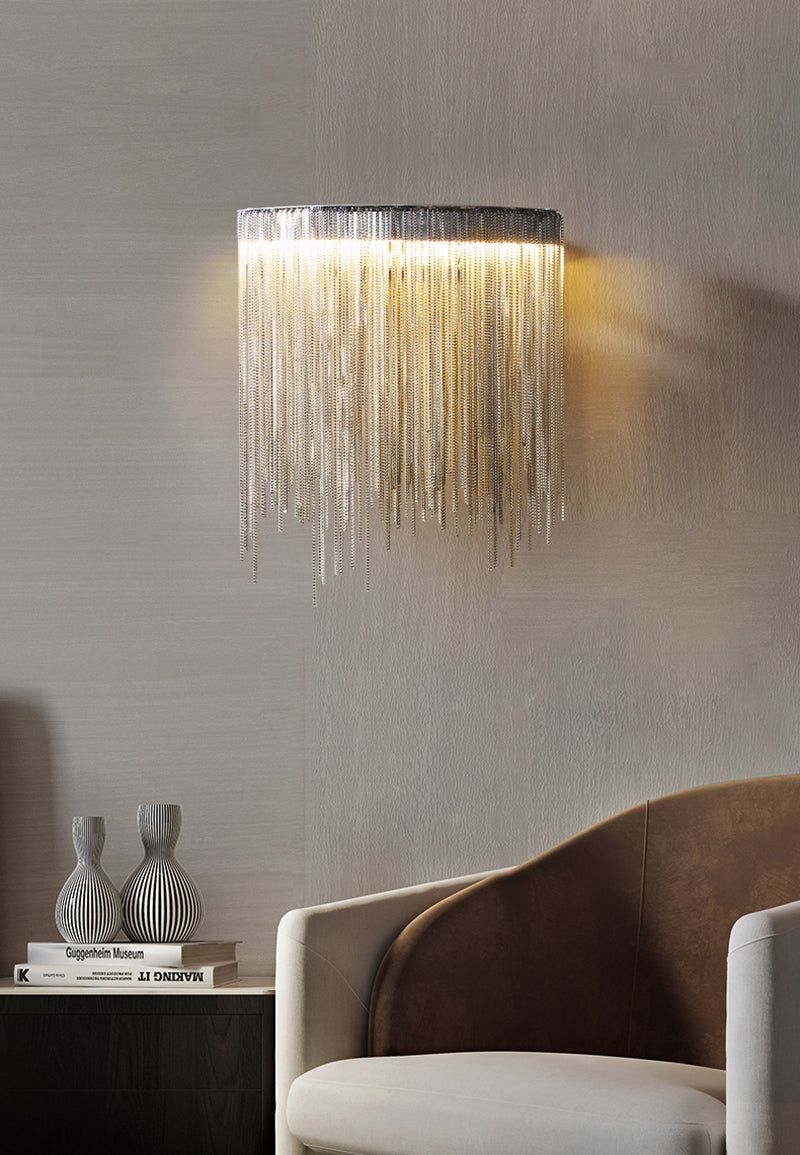 Modern ARC Aluminum Chain Tassel Wall Sconce