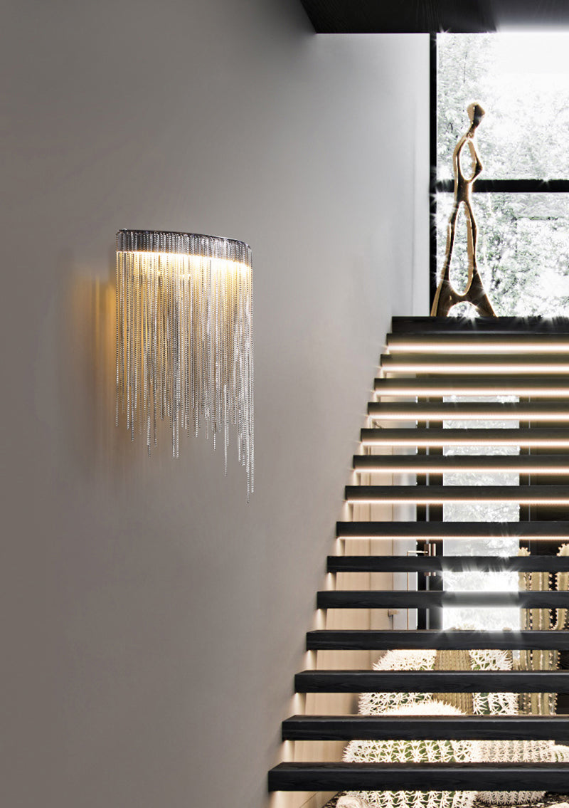 Modern ARC Aluminum Chain Tassel Wall Sconce