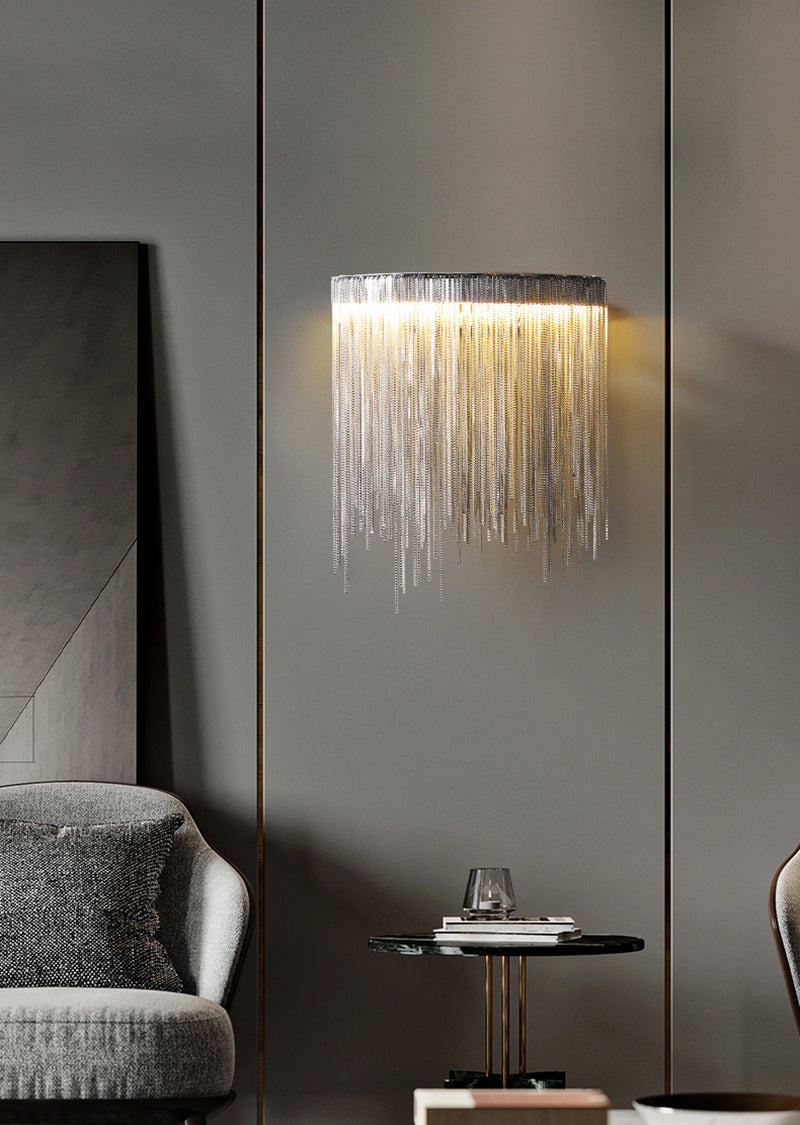 Modern ARC Aluminum Chain Tassel Wall Sconce