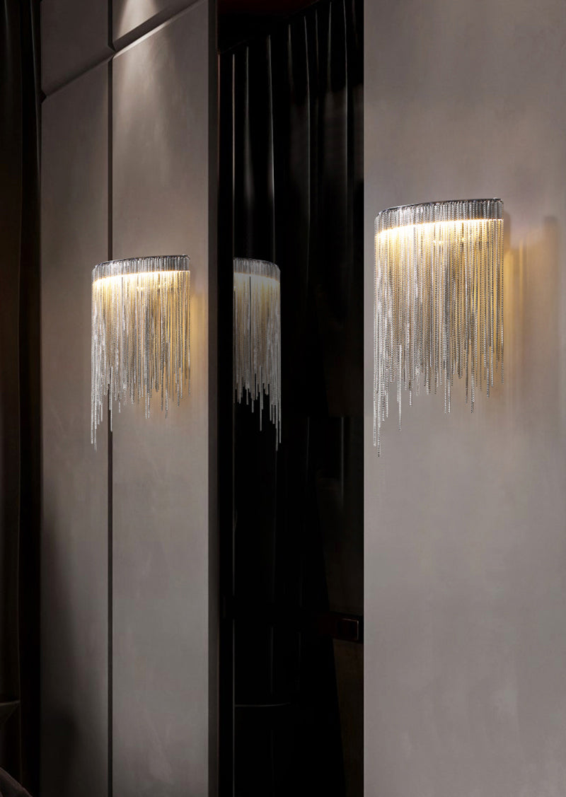 Modern ARC Aluminum Chain Tassel Wall Sconce