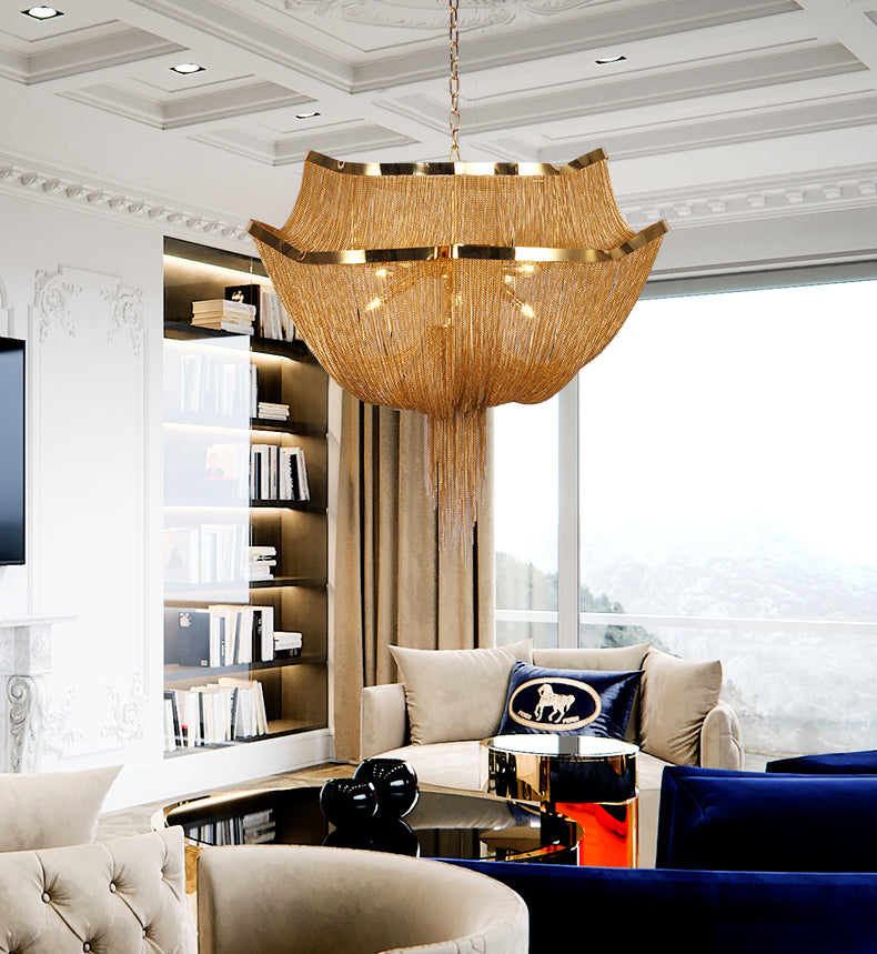 Gold Tassel Aluminum Chain Chandelier Diameter 26" 35"