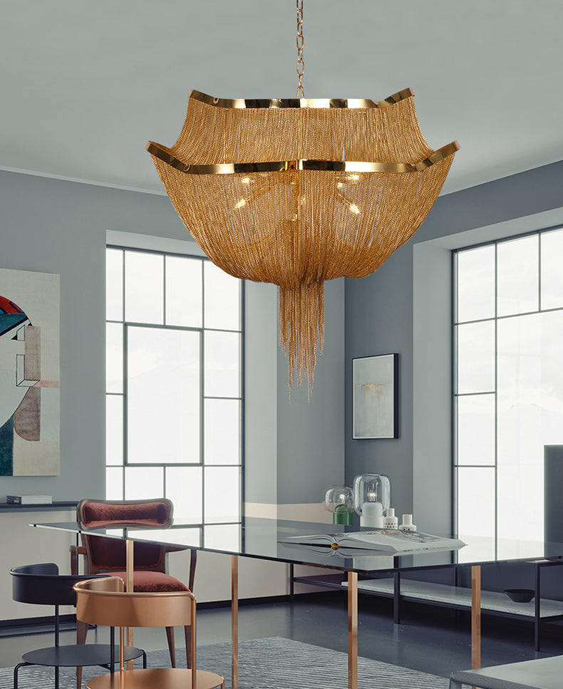 Gold Tassel Aluminum Chain Chandelier Diameter 26" 35"