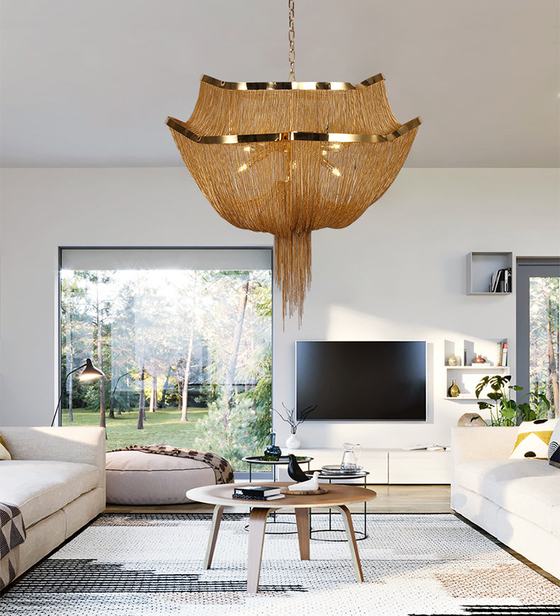 Gold Tassel Aluminum Chain Chandelier Diameter 26" 35"