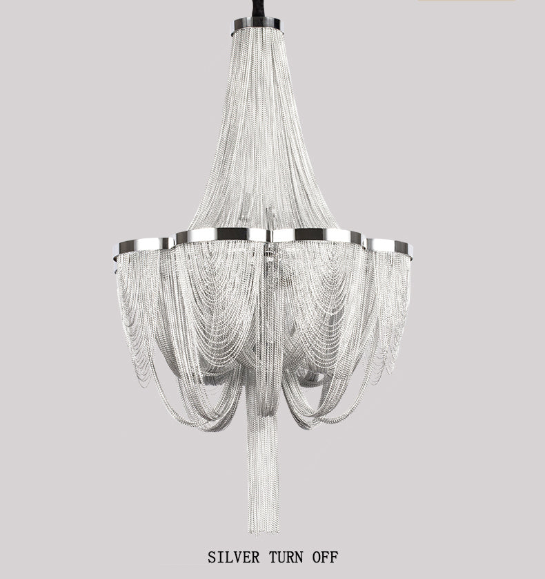 Long-Tail Aluminum Chain Tassel Round Chandelier