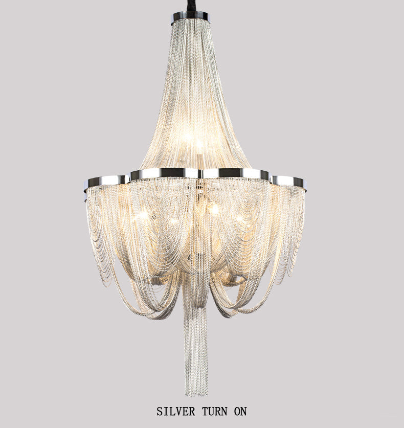 Long-Tail Aluminum Chain Tassel Round Chandelier