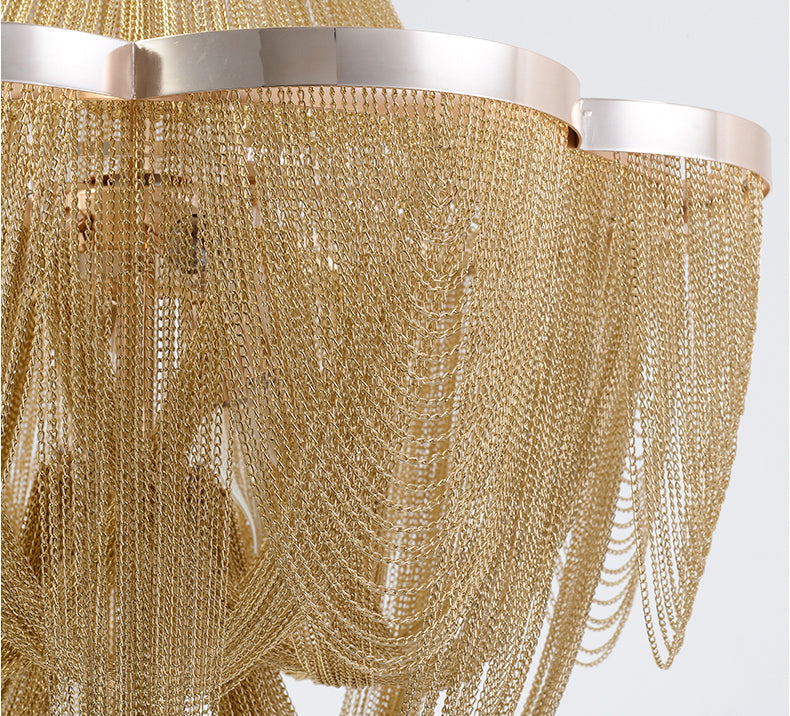 Long-Tail Aluminum Chain Tassel Round Chandelier