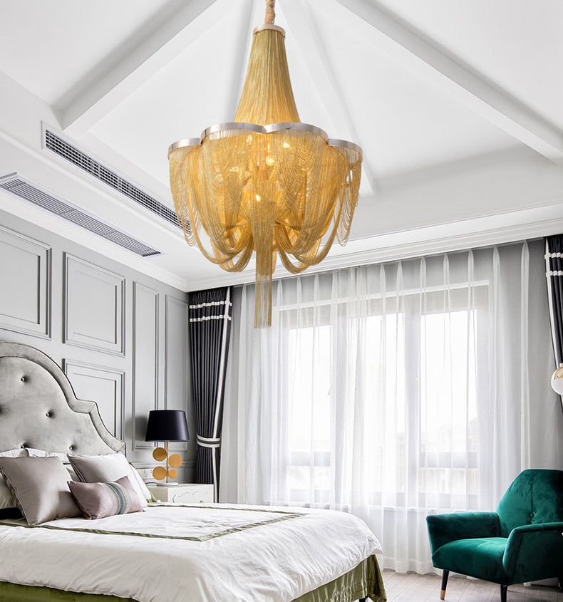 Long-Tail Aluminum Chain Tassel Round Chandelier