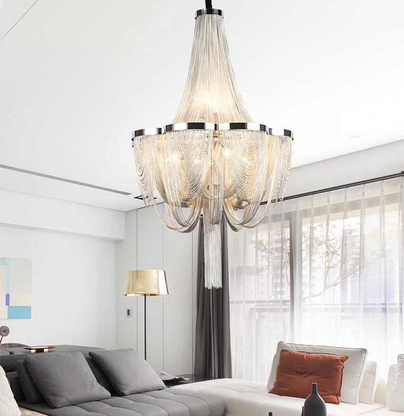 Long-Tail Aluminum Chain Tassel Round Chandelier