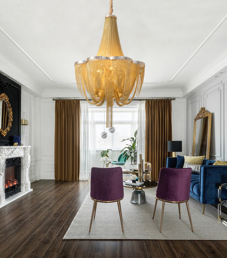 Long-Tail Aluminum Chain Tassel Round Chandelier