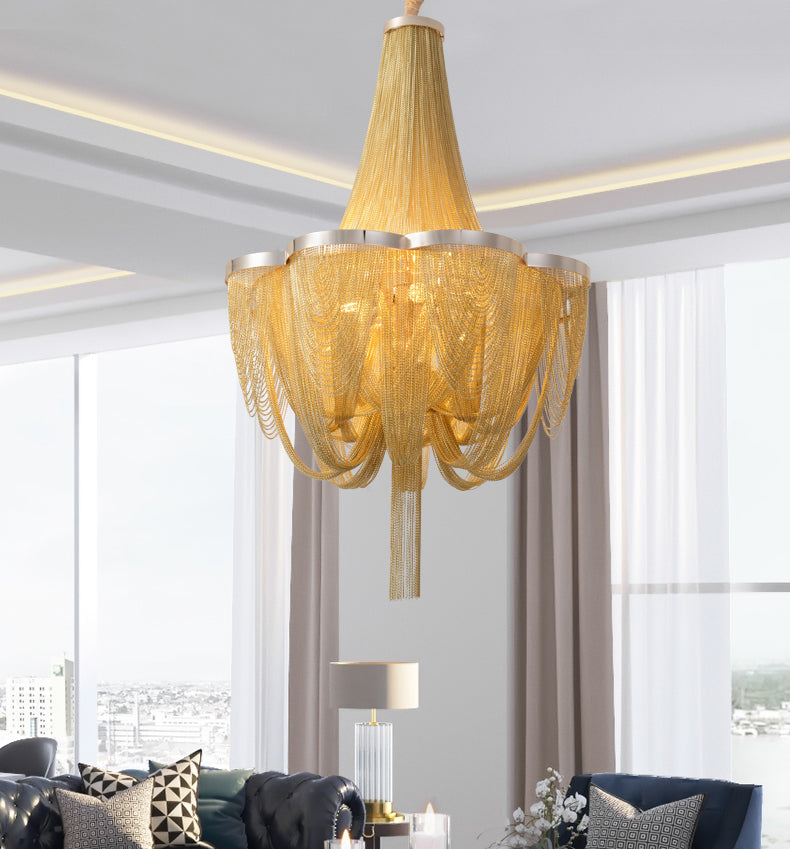 Long-Tail Aluminum Chain Tassel Round Chandelier