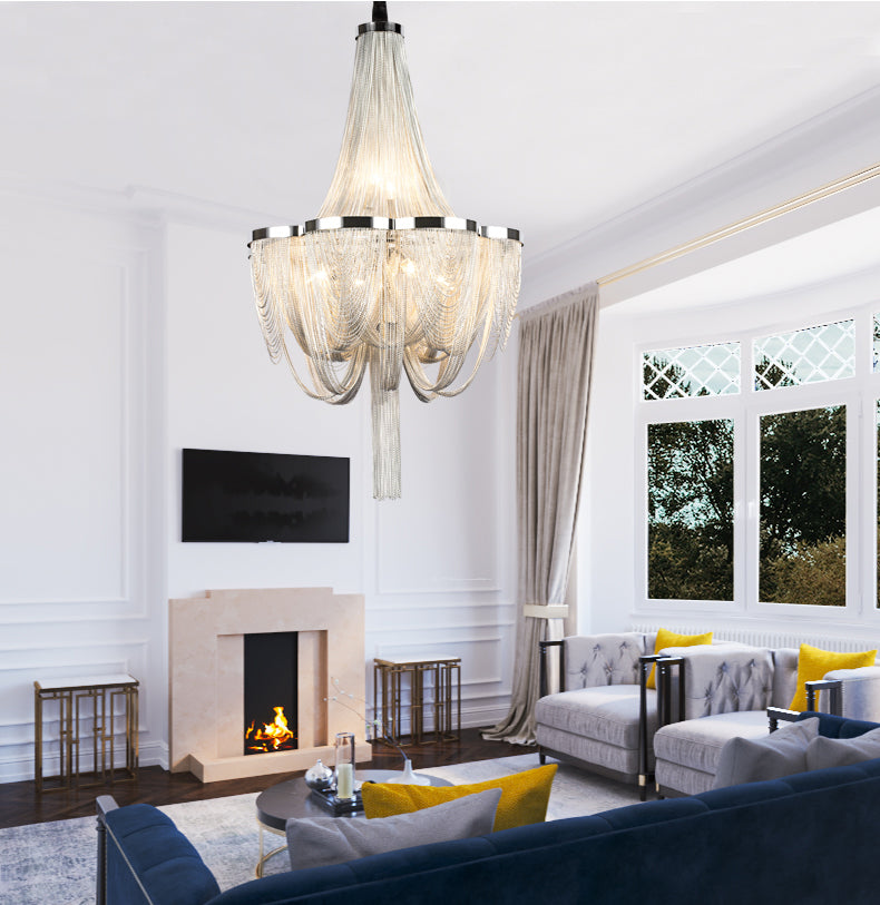 Long-Tail Aluminum Chain Tassel Round Chandelier