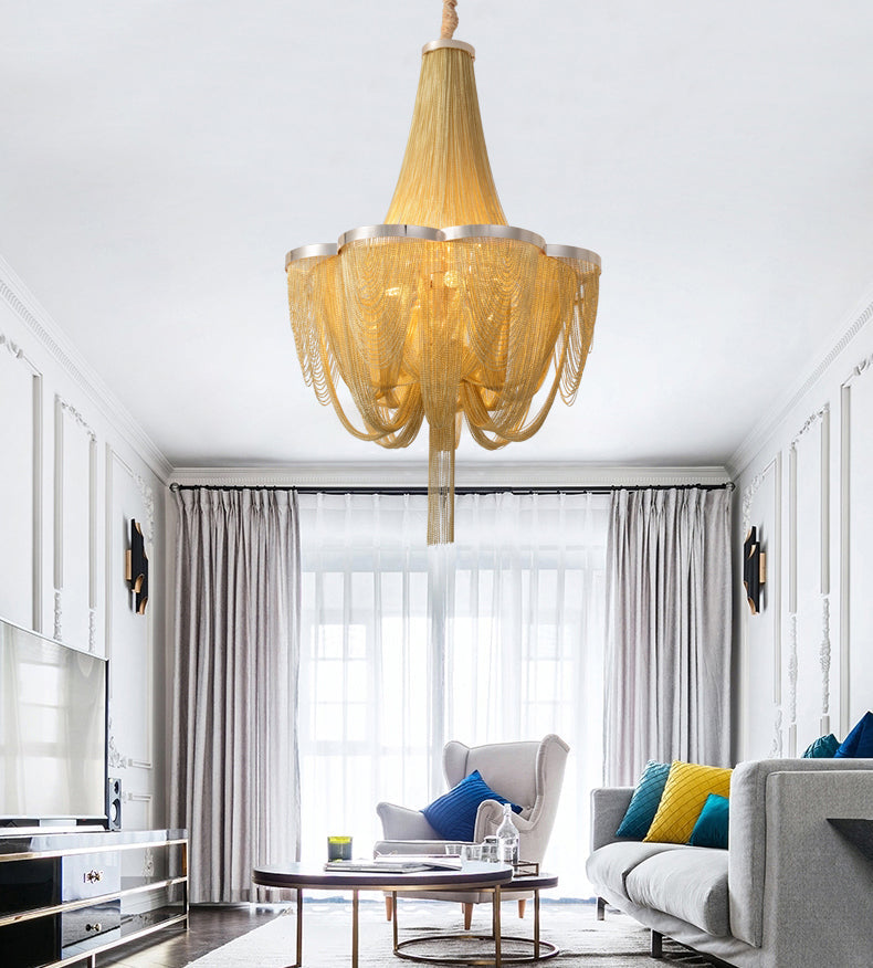 Long-Tail Aluminum Chain Tassel Round Chandelier
