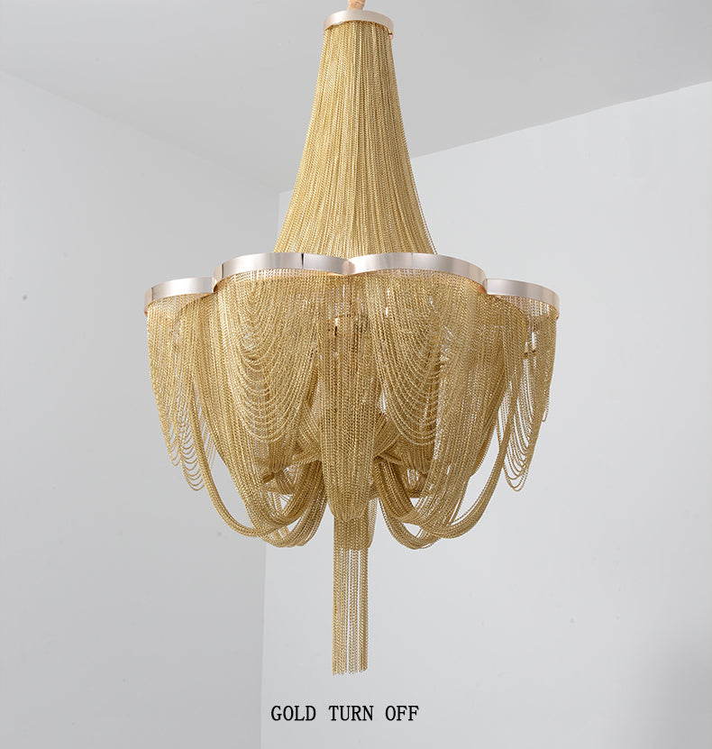 Long-Tail Aluminum Chain Tassel Round Chandelier