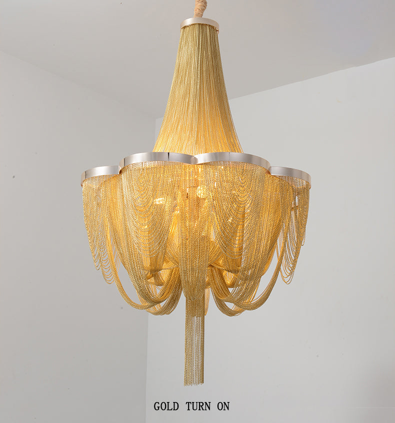 Long-Tail Aluminum Chain Tassel Round Chandelier